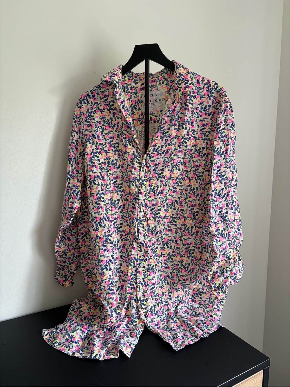 Frank & Eileen 100% Linen Neon Floral Button-Down Dress